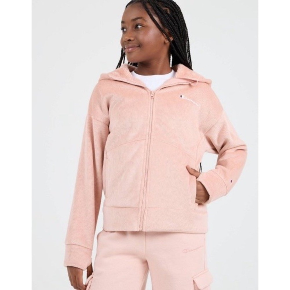 Champion Girl's Size Small 7 8 Pink Corduroy Fleece Lined Zip Up Hoodie Jacket